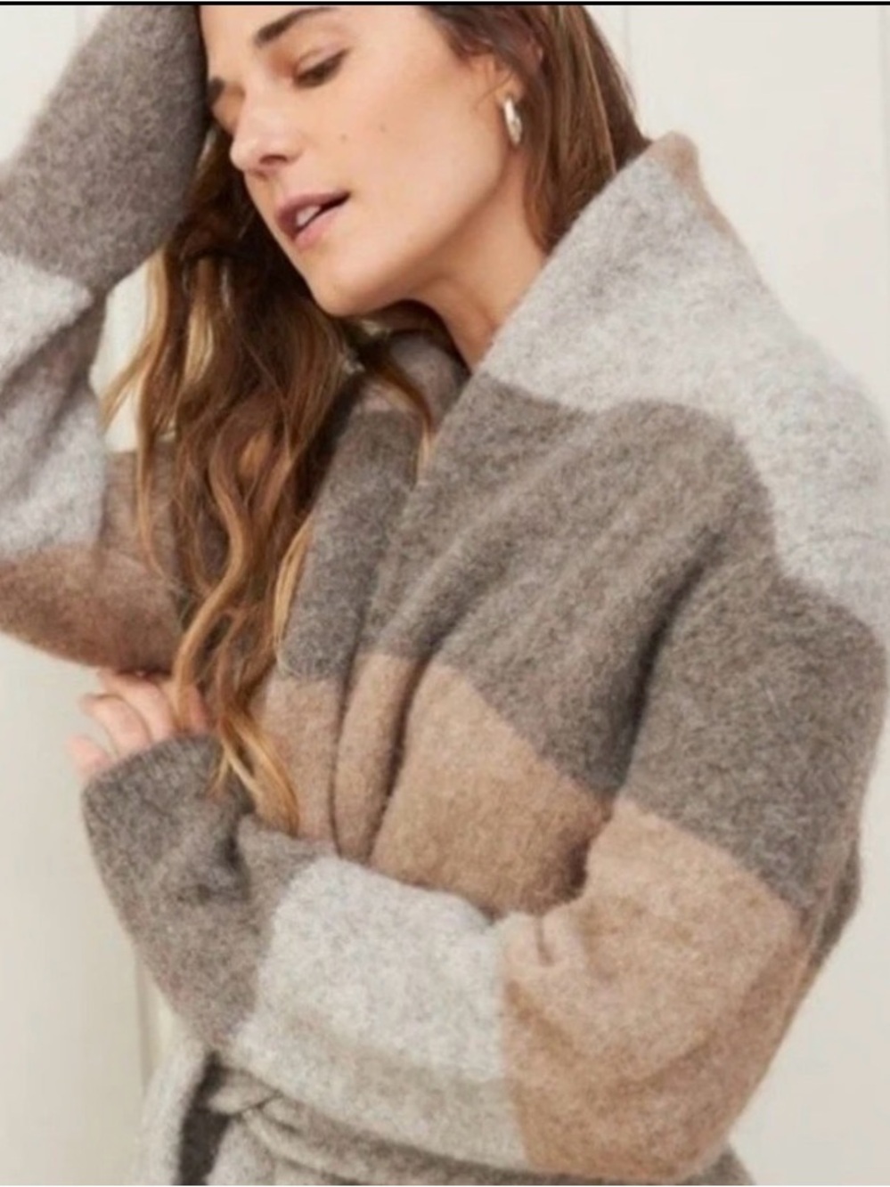 Jenni Kayne Striped Belted Cardigan Brown & Gray Size XS